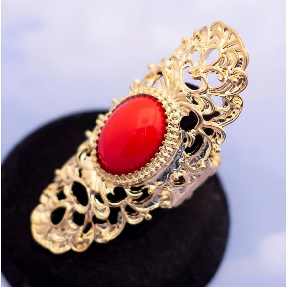 Vintage Victorian Red Pearl Adjustable Ring - S13 - Picture 2 of 3